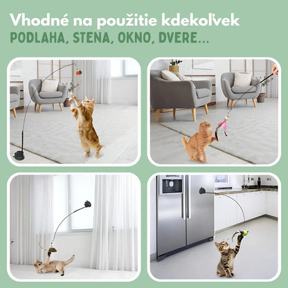 Interaktívna hračka pre mačky s perím, závesná a elastická