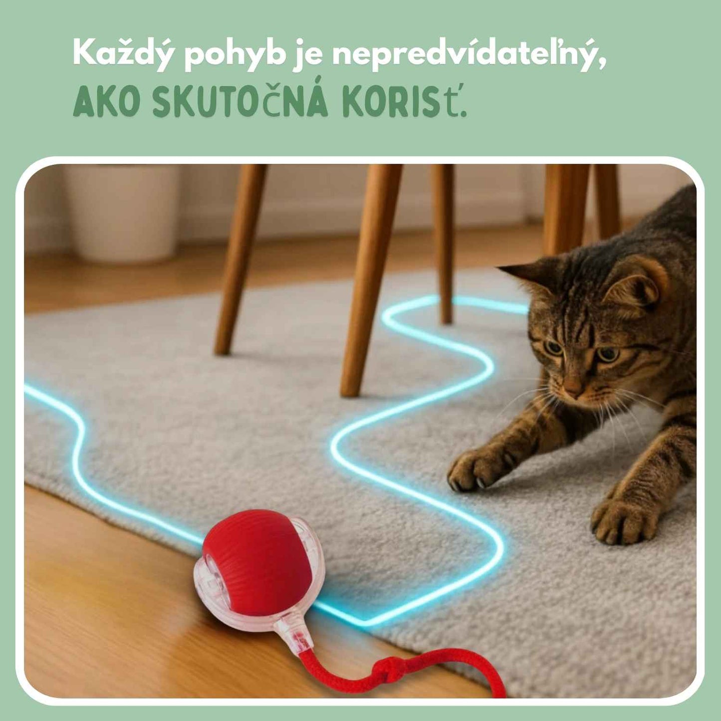 Inteligentná loptička pre mačky, 100 % autonómna, navrhnutá tak, aby napodobňovala skutočnú korisť