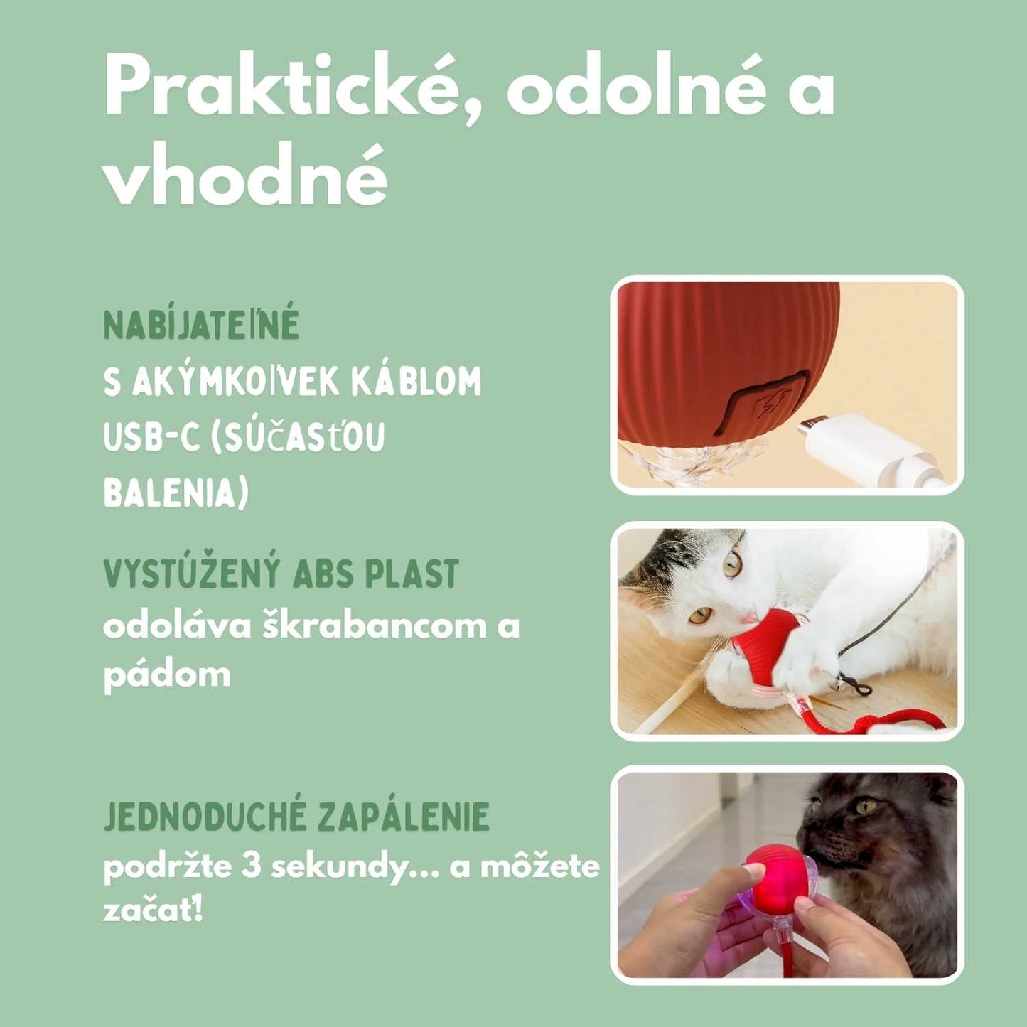 Inteligentná loptička pre mačky, 100 % autonómna, navrhnutá tak, aby napodobňovala skutočnú korisť
