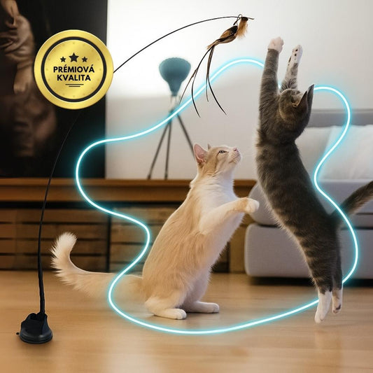 Interaktívna hračka pre mačky s perím, závesná a elastická